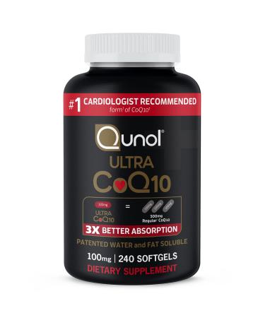 Qunol CoQ10 100mg Softgels Ultra 3X Better Absorption Coenzyme Q10 - Antioxidant Supplement for Vascular and Heart Health & Energy Production - 8 Month Supply - 240 Count