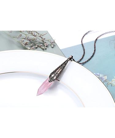 Jovivi Rose Quartz Healing Crystal Pointed Pendulum Necklace - Reiki Pendant for Divination and Wicca Balancing - Buy Online on GoSupps.com