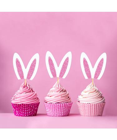 Ercadio 24 Pack Easter Bunny Pink Ears Cupcake Toppers Pink White Bunny Ears Cupcake Picks Easter Rabbit Ears Cupcake Toppers for Easter Day Theme Baby Shower Birthday Party Decor Supplies Pink-3 - Buy Online on GoSupps.com