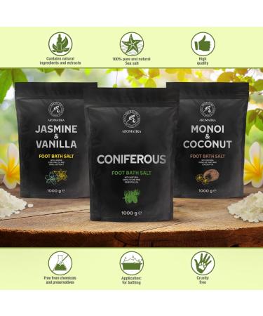 Foot Bath Salt Coniferous 35Oz | Natural Sea Salt & Swiss Stone Pine Oil | Relaxing Foot Care & Aromatherapy for Tired Feet - Buy Online on GoSupps.com