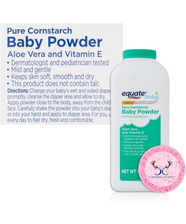 Pure Cornstarch Baby Powder Bundle. Includes Two 15oz Canisters of Equate Hypoallergenic Pure Cornstarch Baby Powder with Aloe Vera and Vitamin E Plus a Carefree Caribou Pink Compressed Facial Sponge! - Buy Online on GoSupps.com