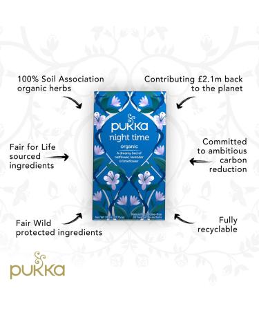 Pukka Organic Tea Bags  Night Time Herbal Tea with Chamomile  Lavendar & Valerian  Perfect for Easing into a Soothing Sleep  20 Count (Pack of 3) 60 Tea Bags Night Time 60 Tea Bags - Buy Online on GoSupps.com