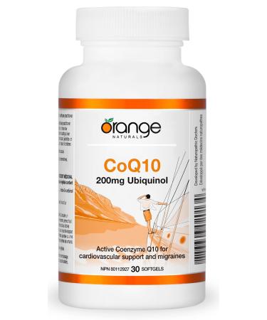 Orange Naturals - CoQ10 200mg Ubiquinol 30 Softgels - Helps to Maintain and Support Cardiovascular Health - Helps to Reduce the Frequency of Migraine Headaches 200 mg