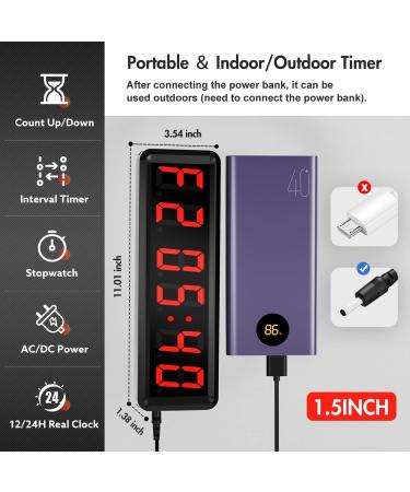 Seesii LED Gym Timer | Ultra-Clear Interval Timer with Remote | Countdown/Up Wall Clock with Buzzer | Connectable Power Fitness Timer for Gym, Home, Garage | 1.5 Inch Bright Red - Buy Online on GoSupps.com