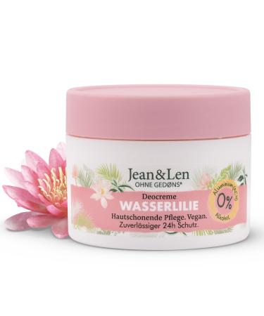 Jean & Len Water Lily Cream Deodorant, Up to 24 Hours of Reliable Protection, Travel-Friendly Size, Easy to Carry, Floral Scent, Solid, Aluminum and Alcohol Free, Vegan, 50 ml