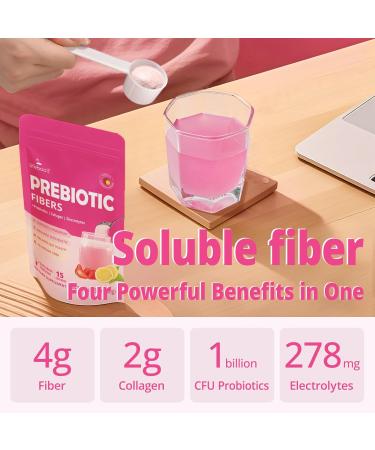 Daily Fiber Supplement for Women&Men, Fiber Powder with Probiotics, Collagen & Electrolytes- Supports Digestive & Gut Health, Bloating Relief | Sugar Free, Vegan, Strawberry Lemon Flavor, 15 Servings - Buy Online on GoSupps.com