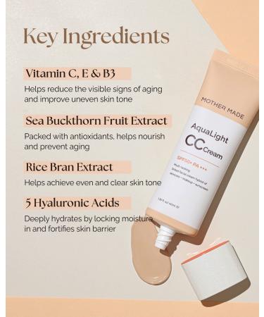 Mother Made Korean CC Cream SPF 50 PA+++ Fair to Light Skin Tone 1.35 fl.oz - Color Correcting Matte Finish Tinted Moisturizer - Buy Online on GoSupps.com