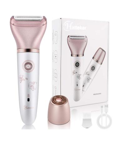 Electric Razor for Women - RenFox 2 in 1 Face and Body Shaver for Women Bikini Legs Armpit Face Wet & Dry Painless Rechargeable Trimmer 2 Changeable Hair Removal Heads (Rose Gold)