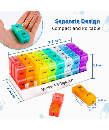Monthly Pill Organizer 2 Times a Day | AM PM 31 Day Pill Box with Small Compartments for Vitamins and Medicine | Travel-friendly 31 Day Pill Case - Buy Online on GoSupps.com