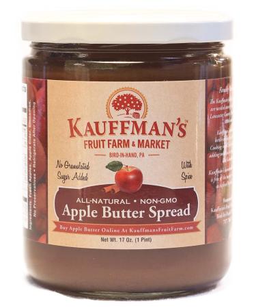 Kauffman's Fruit Farm Spiced Apple Butter, Homemade, No Sugar Added, Kosher, Non-GMO, Gluten Free. Perfect to use in Baking, As A Spread, or BBQ Sauce! 17 Oz. Jar (Pack of 2) No Granulated Sugar Added 1.06 Pound (Pack of 2)
