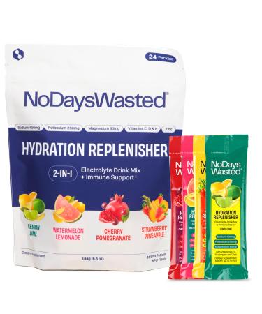No Days Wasted Hydration Replenisher Electrolyte Replacement Stick Packets| Essential Rapid Hydration & Vitamins | Sodium Potassium Magnesium Vitamins B C D Zinc | 4 Flavor Variety Pack Variety 0.32 Ounce (Pack of 1)