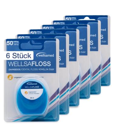 Wellsamed dental floss in a 50m dispenser for thorough interdental cleaning (tasteless 6 pieces)