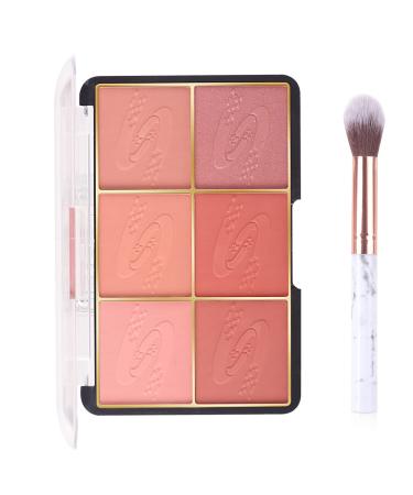 MEICOLY 6 Colors Face Blush Palette  Bright Blush Cheek Makeup Shimmer Matte Mineral Blusher Powder Set Contour and Highlight Blush Palette with Brush rubores de maquillaje 01 01 face blush