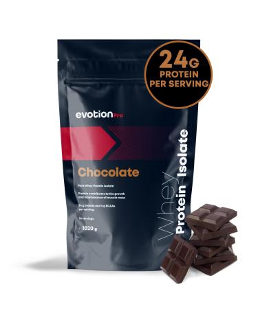 Evotion per whey isolate protein powder 1020g chocolate - 24g protein 5G BCAA per portion - Whey isolate protein shake protein powder - muscle building protein powder made of high -quality whey protein
