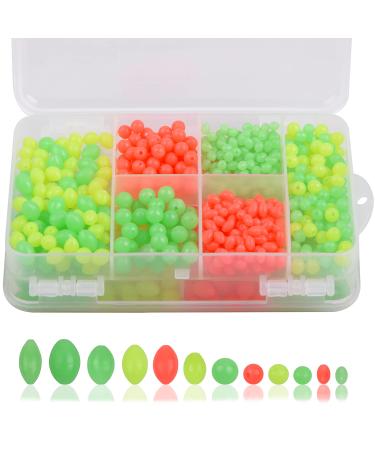 SILANON Soft Fishing Beads Assortment Kit,1000pcs Glow Beads Fishing Bait Eggs Luminous Oval Round Plastic Rig Beads Fishing Tackle Saltwater for Steelhead Trout