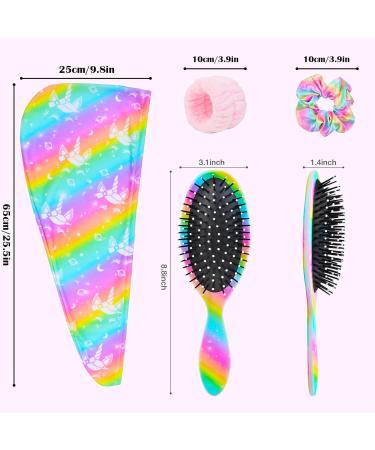 Kids Hair Towel Wrap Set - 2 Pack Rapid Drying Turbans for Girls| Includes Hair Brush & Face Washing Wristbands - Buy Online on GoSupps.com