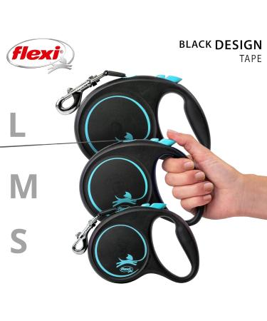 Flexi Black Design Tape Blue Small Retractable Dog Leash - 5m Length - For Dogs up to 15kg/33lbs - Buy Online on GoSupps.com