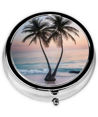 Sunrise Tropical Palm Tree Mini Round Pill Box | 3 Compartment Travel Pill Organizer | Portable Medicine Case for Home & Office - Buy Online on GoSupps.com