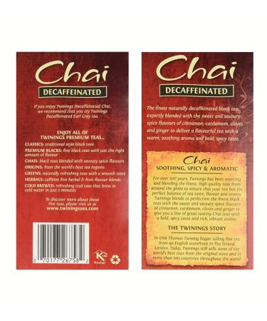 Twinings Decaffeinated Chai Tea Black Tea Blend - Sweet & Spicy Flavor - 20 Count Pack - Buy Online on GoSupps.com