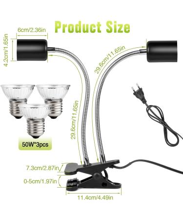 IOOTSEA Reptile Aquarium Heat Lamp 50W, Double Head UVA UVB Bulbs, Adjustable Holder for Turtle Lizard Snake - Pet Heating Light - Buy Online on GoSupps.com