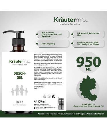 Herbal Max Basic shower gel in dispenser shower gel PH neutral for the whole family 1 x 950 ml - Buy Online on GoSupps.com