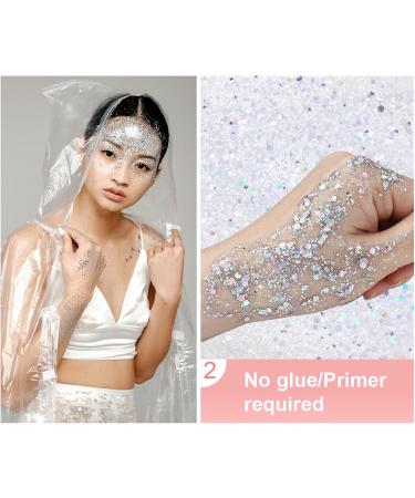 Go Ho Silver and White Body Glitter Set Singer Concerts Face Glitter Gel Makeup Holographic Long Lasting Chunky Sequins Glitters for Eye Lip Hair Nails Festival Rave Accessories White+ Silver - Buy Online on GoSupps.com