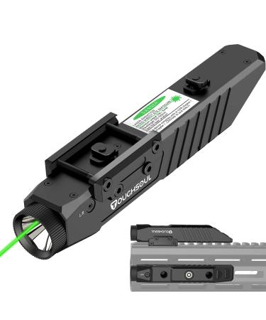 TOUGHSOUL Tactical Flashlight Green Laser Sight Combo, 1450 Lumen Picatinny Rail MLOK Mounted Rechargeable Rifle Flashlight