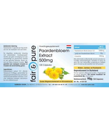 Fair & Pure - Dandelion extract 500 mg dandelion root - vegan - 10 times concentrated - 120 capsules - Buy Online on GoSupps.com