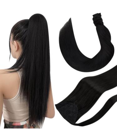 Hetto real hair ponytail extensions black extensions braid real hair remy ponytail extensions black real hair smooth #1 45 cm 80g 45 cm py #1