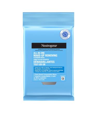 Neutrogena All-in-One Makeup Removing Cleansing Wipes Eye Makeup Remover Biodegradable Facial Wipes 7 Count Travel Pack