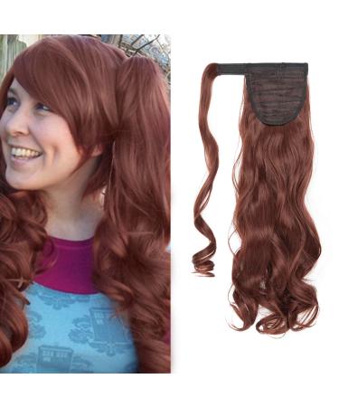SEGO 17" Inch Wrap Around Ponytail Hairpiece Clip In Hair Extensions - Dark Auburn - One Piece Ponytail Extension Curly Wavy