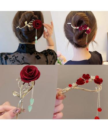 2PCS Hair Clip  Red Rose Hair Claws French Style Twist Hair Barrette Non Slip Jaw Banana Hair Accessories for Women