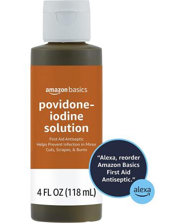 Amazon Basics 10% Povidone Iodine Solution 4 fl oz - First Aid Antiseptic | 1-Pack - Buy Online on GoSupps.com