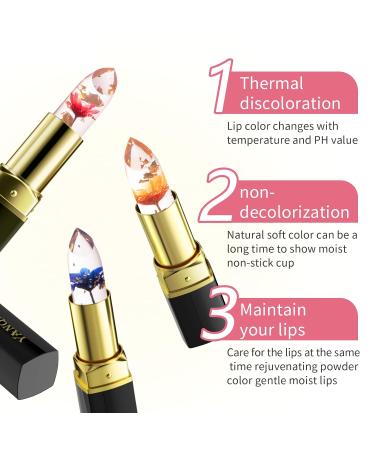 AZLESLOG 3 Pack Crystal Flower Jelly Lipstick Set - Color Change Long Lasting Lip Gloss for Nourishing Moisture - Buy Online on GoSupps.com
