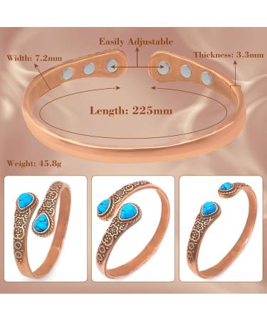 Jeroot Women's Copper Magnetic Bracelet - Vintage Flower Design with 6 Powerful Magnets & Turquoise Accents - Buy Online on GoSupps.com