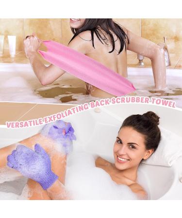 Breling Exfoliating Back Scrubber Set - 8 Pieces | Shower Gloves for Women, Men & Children | Stretchable Pull Strap Washcloth | Pink, Purple, Blue, Green - Buy Online on GoSupps.com