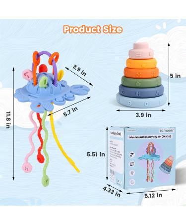 Tameler Montessori Teething Toys for 1 Year Old | Silicone Pull String & Stacking Rings for Babies 3-6-12 Months | Sensory Toys for Toddlers 1-3 | Autism-Friendly Travel Activity Set in Blue - Buy Online on GoSupps.com