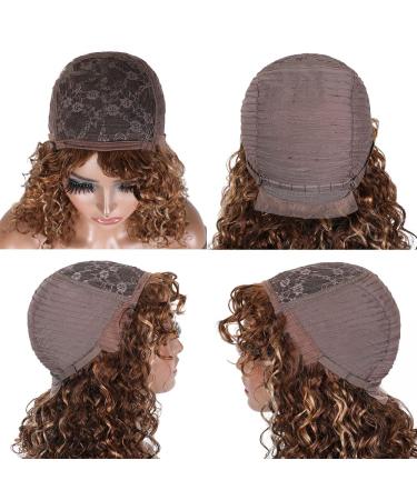 Sakula Ombre Short Curly Bob Wig with Bangs | Non Lace Front Human Hair Wig | 180% Density Piano Brown Blonde | Water Wave Wig for Black Women | 12 P4/30 - Buy Online on GoSupps.com