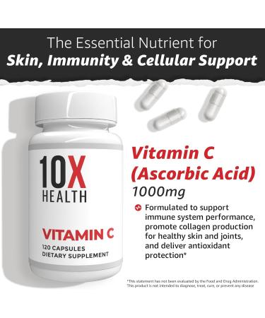 10X Health Vitamin C 1000mg - 120 Capsules Vitamin C High Dose Ascorbic Acid for Immunity Antioxidant Protection Collagen & Tissue Support for Adults - VitaminC 1000 mg - Non-GMO Gluten-Free - Buy Online on GoSupps.com