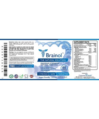 Brainol Nootropic Supplement - Boost Mental Performance and Clarity with DMAE, Huperzine A, BioPerine - Vegan - 60 Capsules - Buy Online on GoSupps.com