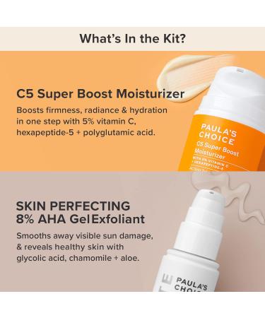 Paula's Choice 8% AHA Gel Leave-On Exfoliant with Glycolic Acid + C5 Super Boost Moisturizer with 5% Vitamin C Duo for Sun Damage Discoloration Uneven Tone & Texture Fragrance-Free - Buy Online on GoSupps.com