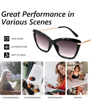 FEISEDY Vintage Cat Eye Reading Sunglasses - Women s Sun Readers with Full Lens & Spring Hinges - B2896 Black 2.0x - Buy Online on GoSupps.com