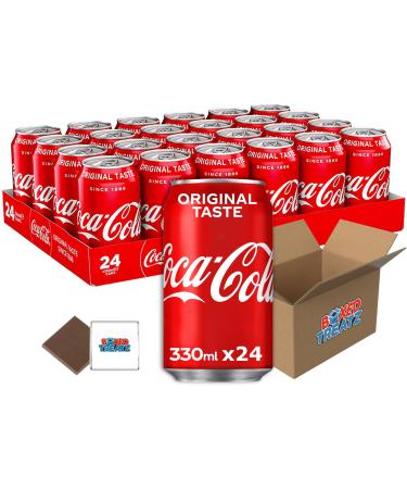Coca Cola Soft Drink Can 330ml x 24 Regular Coca Cola Cans 330ml Soft Drink Sparkling Soft Drinks 330ml Cans 24 Cans Boxed Treatz
