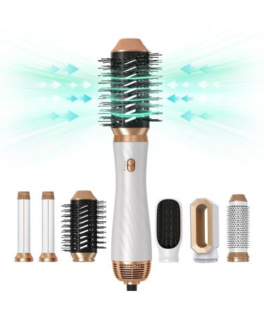 6 in 1 Hair Styler Hot Air Stylers Hair Dryer Fast Drying Hot Air Brush Set with Auto Air Hair Curler Wand Volumizer Round Brush Hair Straightener Brush for All Hair Types White