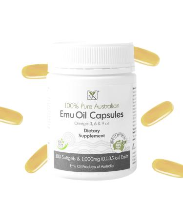 Emu Oil Capsules - Heart Hair Metabolism & Joint Support Supplement - Pharmaceutical Grade Emu Oil with CLA Omegas 3 6 & 9 with Vitamin K2 A & E by Y-Not Natural - 1000mg 100 Capsules 100 Count (Pack of 1)