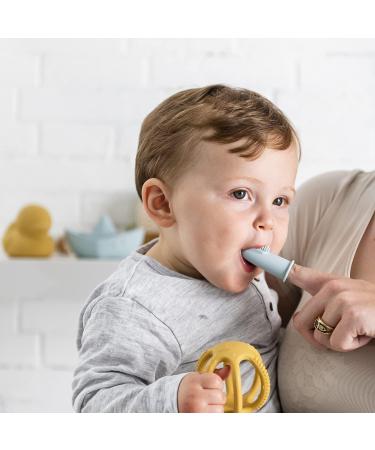 Nattou Baby Toothbrush Set - 2 Finger Toothbrushes for Babies & Toddlers BPA-Free Silicone Protective Cover - Blue - Buy Online on GoSupps.com