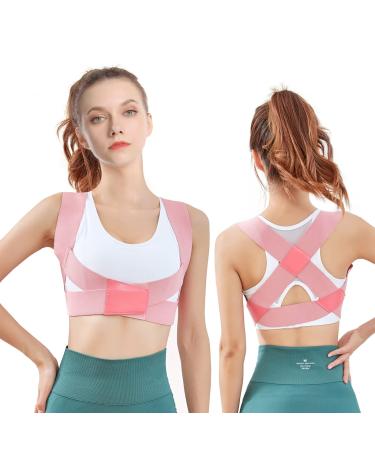 Posture Corrector Brace for Women Upper Back Brace Adjustable Chest Support Upright Straightener Providing Pain Relief Back Neck Shoulder(Pink Medium)