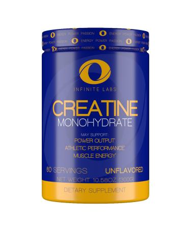 Infinite Labs Creatine Monohydrate Supplement | Unflavored Amino Acid Powder | Supports Muscular Power Cellular Energy and Cognitive Performance | 0.58 oz 300 Grams 60 Servings