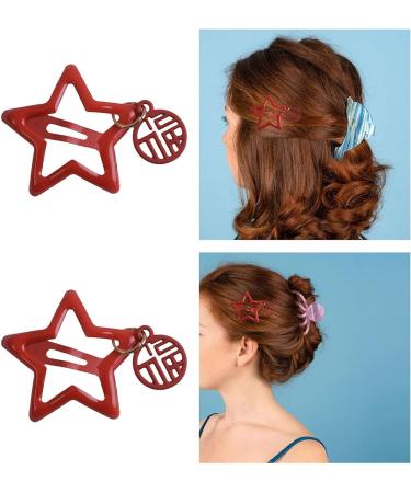 SZYDD Star New Year red Blessing Pendant Word Plate Five-Pointed Star bb Clip Girl Festival Star Holiday Hair Clip Sweet Girl Hair Headdress Ladies Girl Hair Accessories Metal - Buy Online on GoSupps.com