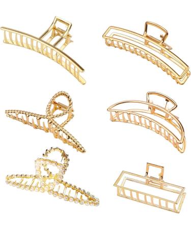 6 Pcs Hair Claw Clips for Women Girls Metal Golden Nonslip Large Hair Claw Clip Nonslip Strong Hold Hair Clips Crescent Hairpin for Thick Thin Hair Fashion Hair Styling Accessories